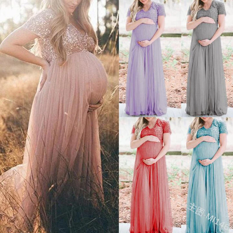 pink sequin maternity dress