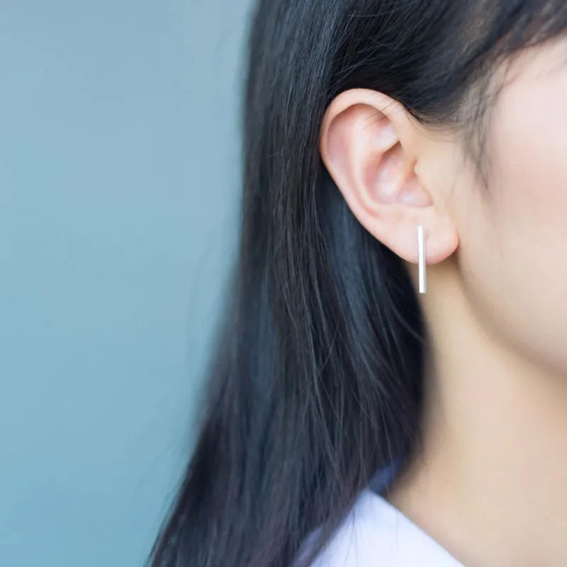 Hot Sale Silver Square Bar Earrings Minimalist Style Rectangle Geometric Shapes Stud Earrings For Women Jewelry 2016
