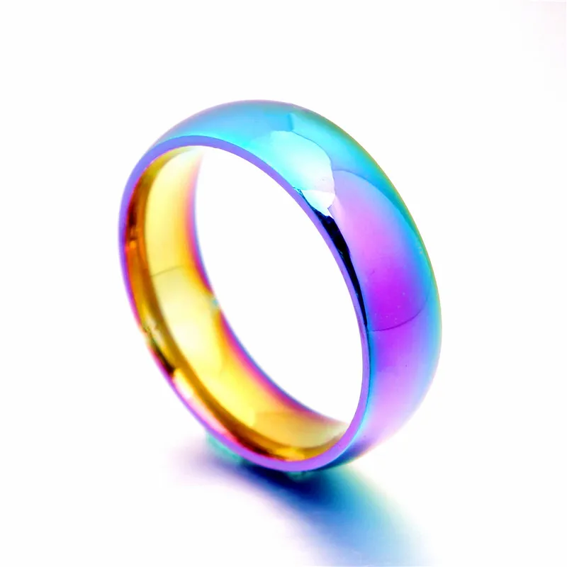 

Classic Men Women Rainbow Colorful Ring Titanium Steel Wedding Band Ring Width 2 4 6 8mm Size 6-12 Gift WTR93