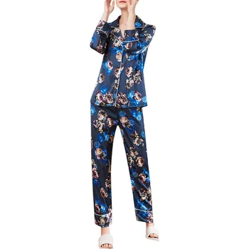 

Women Summer Sleepwear Long Sleeve Printed Nightwear Satin Top Pants Sets summer sexy women sleepwear dress set 40al05