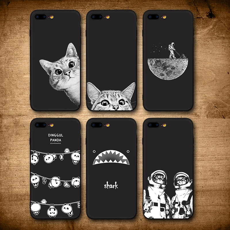 Iiozo ケースのための Iphone 6 7 8 プラスかわいい猫スペースムーン猫男パンダサメ動物黒電話用カバー Iphone Xr Xs 最大 Case For Iphone Phone Casescase For Aliexpress