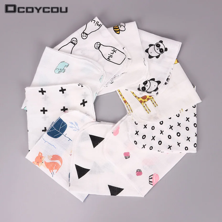 10PCS Kids Baby Cartoon Towel Handkerchief Cotton Muslin Towel Handkerchiefs Two Layers Wipe Handkerchiefs 28X28cm 