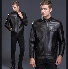 Spring and autumn male leather clothing jacket business casual slim leather men’s outerwear Casaco de Pele de Carneiro