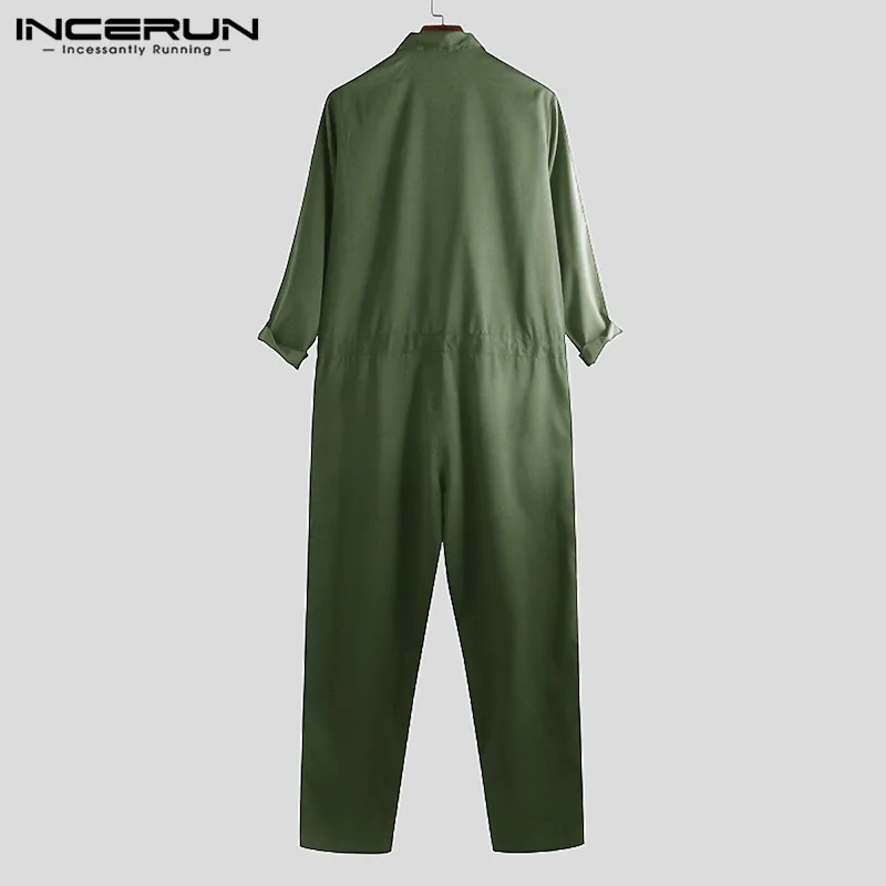 INCERUN Fashion Men Jumpsuit Long Sleeve Overalls Pockets Button Loose Casual Trousers Men Streetwear Rompers Plus Size