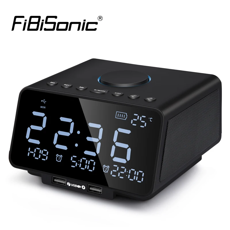 LED Digital Alarm Clock with FM Radio/Wireless Bluetooth Player/USB