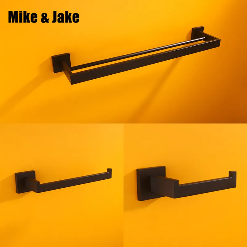 Buy Black bathroom shelf double towel bar paper holder