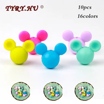 

TYRY.HU 10pc Cartoon Mickey Silicone Beads BPA Free Baby Teether Toys Food Grade Silicone Rodent Baby Teething Toys DIY Boy Gift