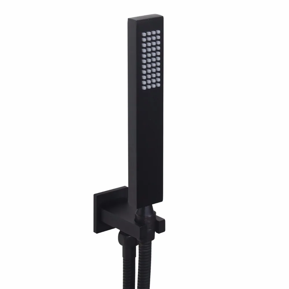 Matte Black Square Solid Brass Black bathroom Hand Held Shower Head set