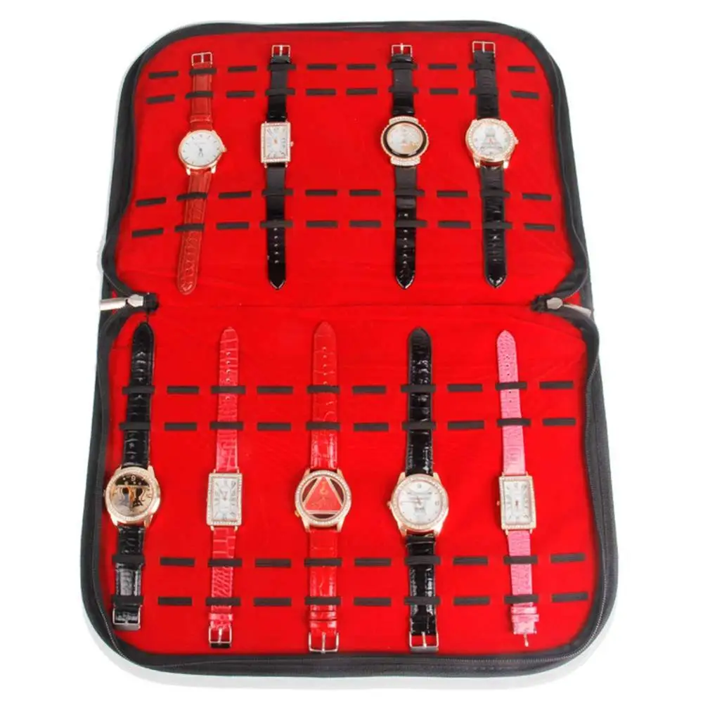 

20-Slot Faux Leather Watch Case With Zipper&Mezzanine Watch Portable Bag Artificial Watches Storage Bag Holder Display Organize