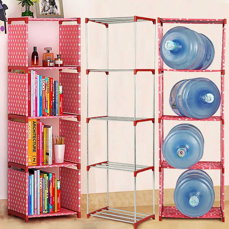 Simple 4 grid Bookshelf non-woven Steel pipe structure Easy assembly Removable bookcase Living Room Furniture Storage shelf