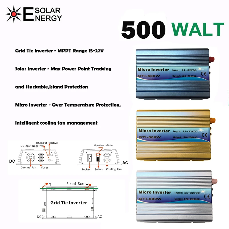 Сетки галстук инвертора 500 W стекируемые DC11-32V Вход AC230V со слежением за максимальной точкой мощности синусоида микро-инвертор подходит для 82 V Панели солнечные/24 V Батарея