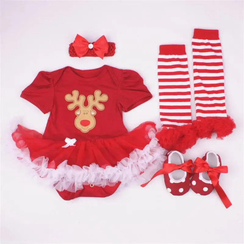 Детские обувь для девочек рождественские костюмы Комбинезоны малышек платье младеншт. ческой 3 шт. или 4 хлопчатобумажный детский спортивный костюм носки рождественской вечерние ин