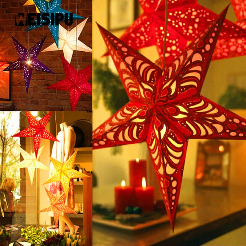 

WEISIPU 2019 Navidad 1pcs 30cm Laser Pentacle Star Lampshade Bar Decoration Christmas Party Decor Decorative Supplies
