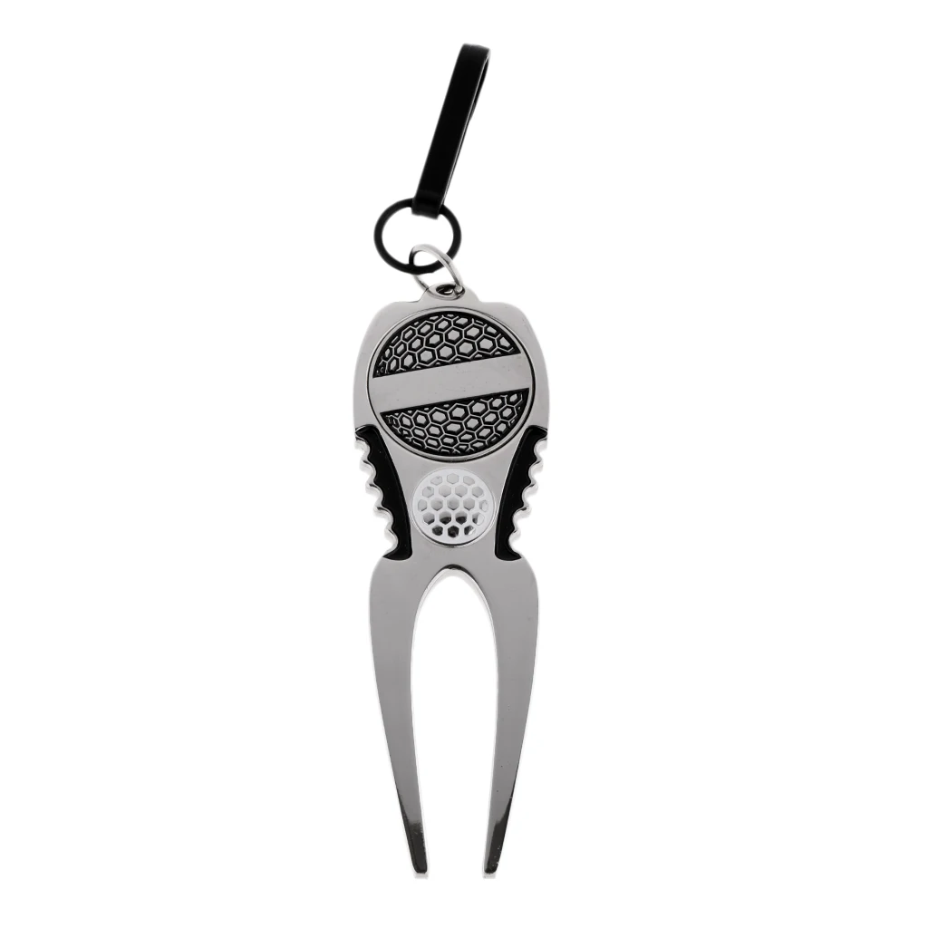 Multi-functional Zinc Alloy Magnetic Ball Marker Pitch Repairer Non-slip Solid Golf Divot Tool with Clip for Golf Bags Carts