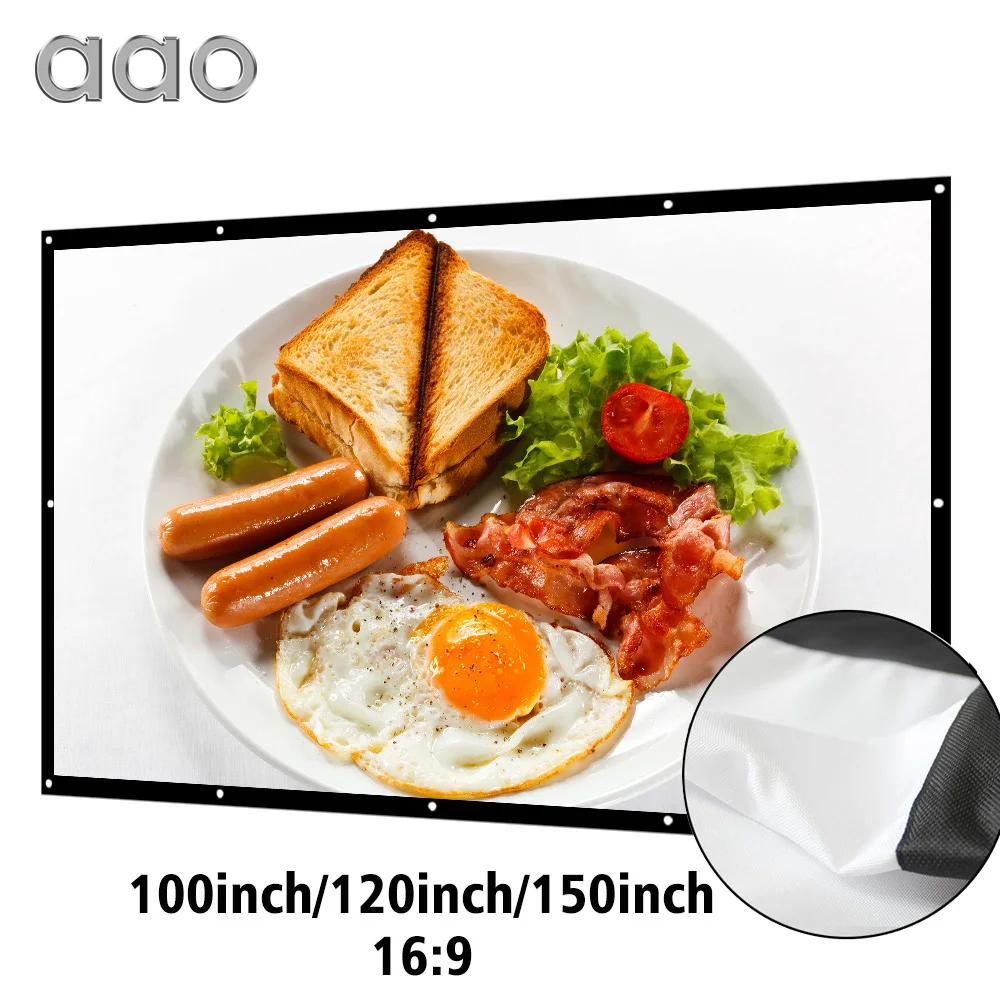

AAO 100 120 150 Inch 16:9 Projection Projector Screen 3D HD Home Theater Wall mounted Canva Matt White Portable Anti-crease