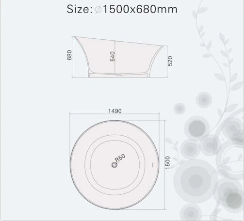 CUPC утвержден 1500X680 мм HOLA круглый камень твердая поверхность ванны Искусственная каменная Ванна WD013