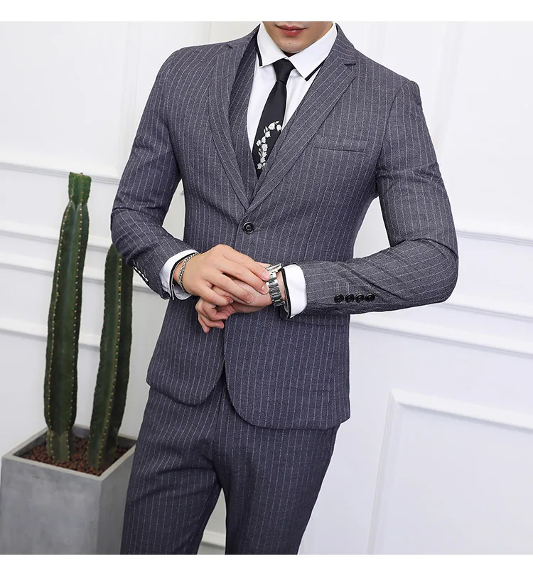 Men's Striped Suit Three-piece Large Size 6XL British Style Gentleman Business Banquet Wedding Host Fashion Quality Formal Suit