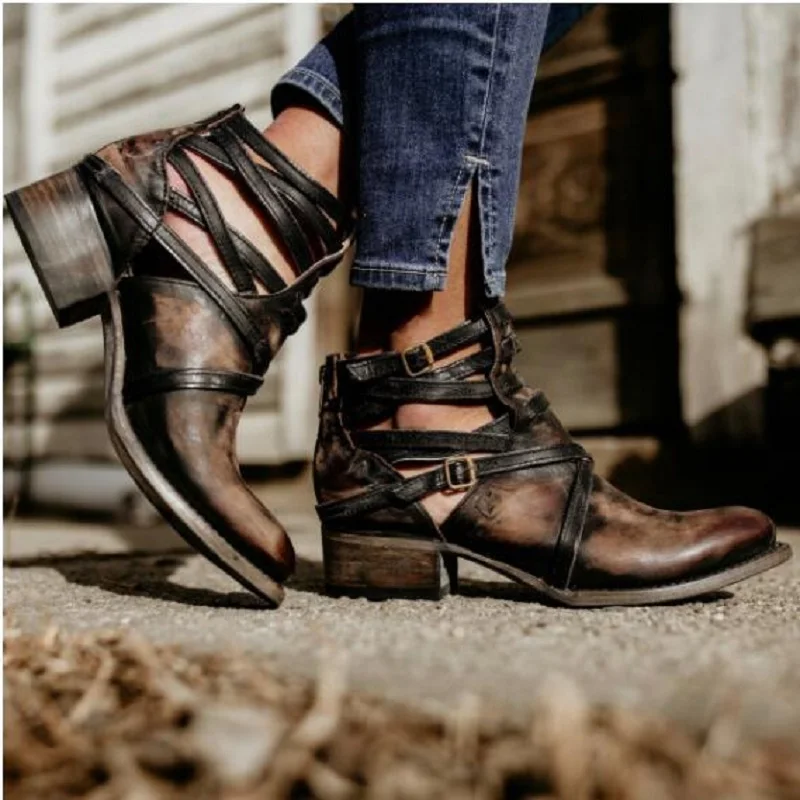 Новинка; ботильоны для женщин из искусственной кожи; сезон осень-зима; Винтажная обувь на среднем каблуке с пряжкой и ремешком; Ботинки martin на платформе; botas mujer - Цвет: brown