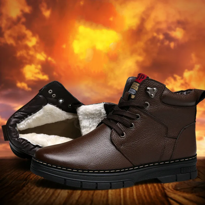 2017 New Fashion Designer Winter Men s Warm Plush Leather Men s High top Boot Plus