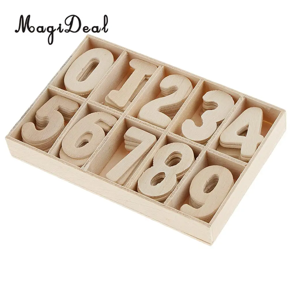 Complete 0-9 Wood Wooden Numbers Craft Home Decoration Wedding Birthday Figurines Miniatures with Storage Tray Kids Learning Toy