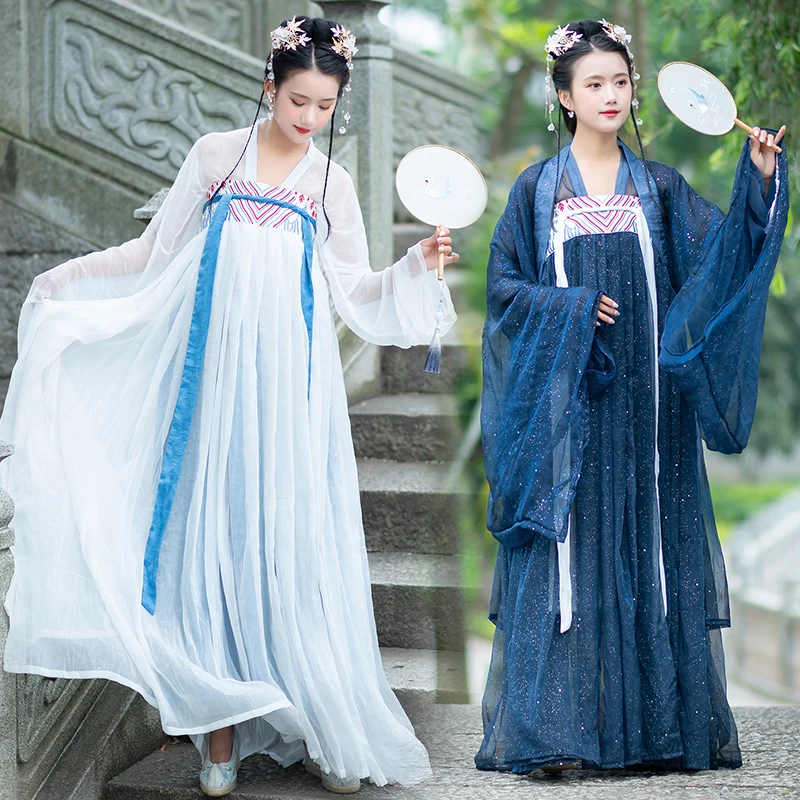 Hanfu костюм женская элегантная вышитая одежда Китайский древний традиционный костюм ханьфу народный танец представление одежда DQL1085