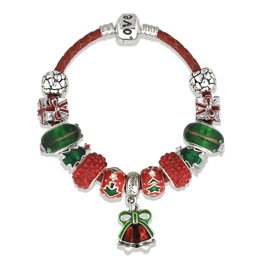 KEORMA, рождественские кожаные браслеты-цепочки, Санта Клаус, бусины, очаровательные браслеты и браслеты для женщин, сделай сам, ювелирные изделия ручной работы KM208 - Окраска металла: KM212