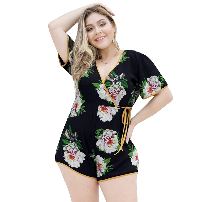 Diwish Sexy Summer Playsuit Women Lace Up V Neck Print Ladies Playsuits Beach Wide Leg Plus Size Jumpsuits and Playsuits XL-4XL Diwish Sexy Summer Playsuit Women Lace Up V Neck Print Ladies Playsuits Beach Wide Leg Plus Size Jumpsuits and Playsuits XL-4XL