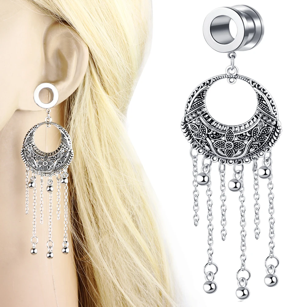 

JUNLOWPY Wholesales Surgical Steel Screw-Fit Gauges Tunnel Tribal Dangle Plugs Stretcher Ear Piercings 6-16mm 60pcs Factory