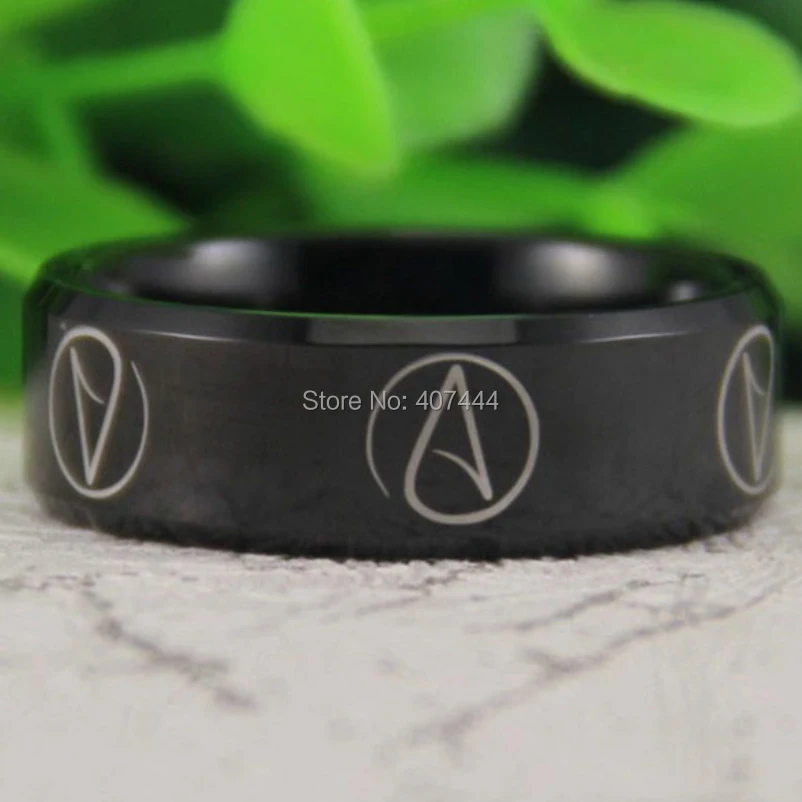 Free Shipping USA UK Canada Russia Brazil Hot Sales 8MM Shiny Black Bevel Atheist Comfort Fit Design Men's Tungsten Wedding Ring photo