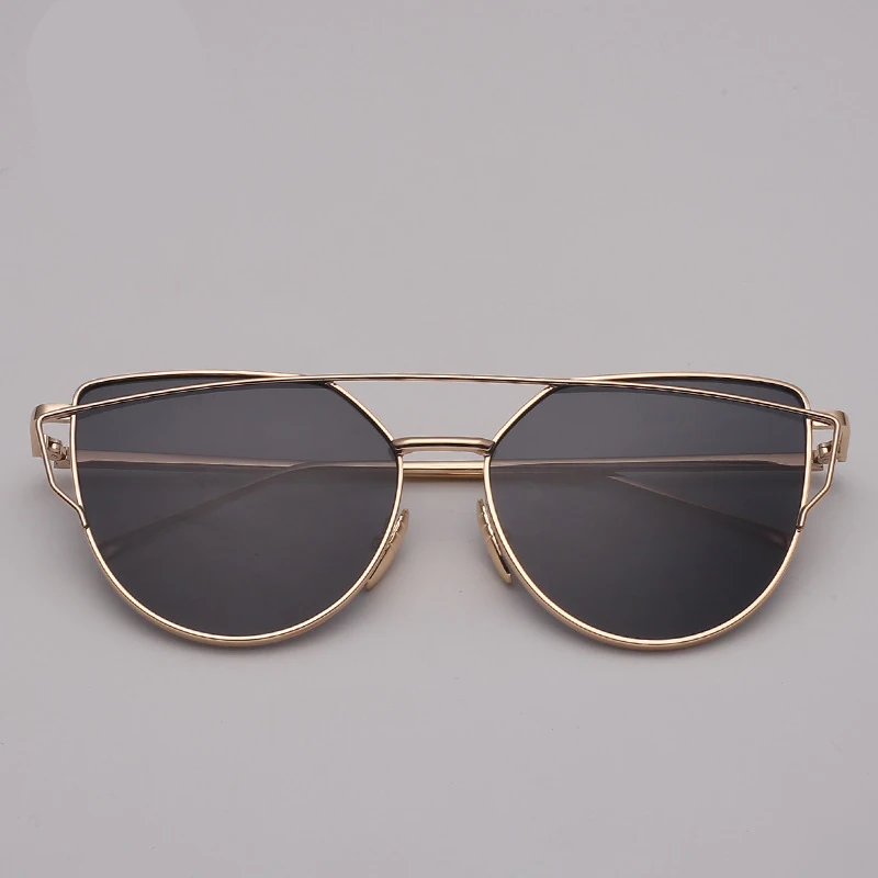 LeonLion, зеркальные солнцезащитные очки Cateye, женские винтажные металлические светоотражающие очки, фирменный дизайн, Lunette De Soleil Femme - Цвет линз: gold grey