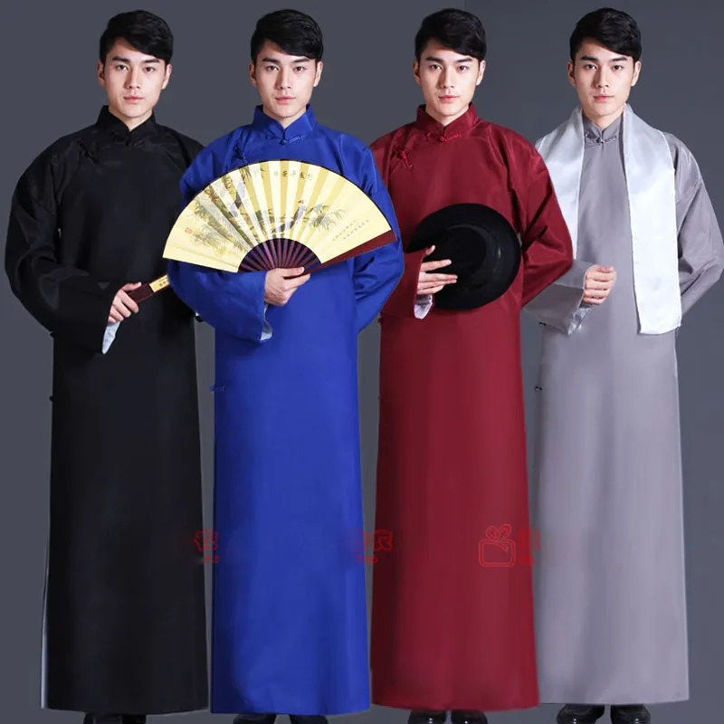 Детей и взрослых многоцветный китайский Стиль традиционные перекрестные помехи Костюмы костюмы мужской длинное платье Старый Шанхай Для