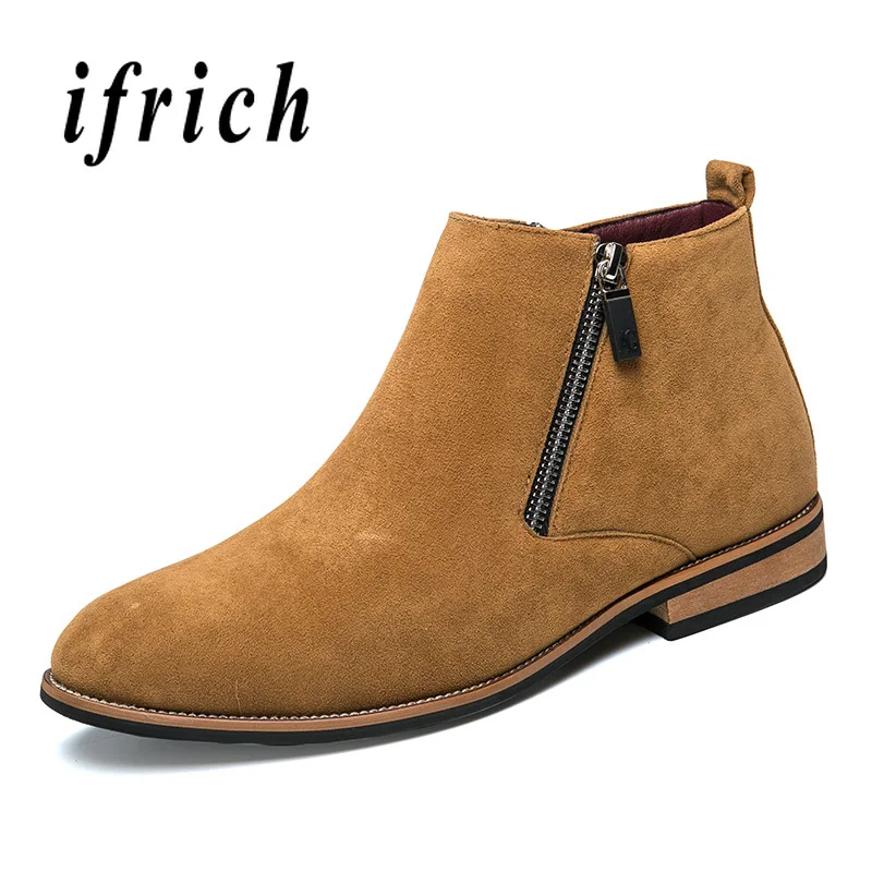 

2018 Fashion Mens Zipper Boots Cow Suede Leather Boots for Men Comfortable Youth Fashion Mens Shoes Rubber Sole Casual Men Boots
