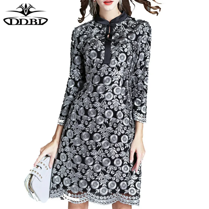 plus size women clothing large size dresses 40s 50s dresses luxury embroidery stand neck elegant dress autumn female 170824