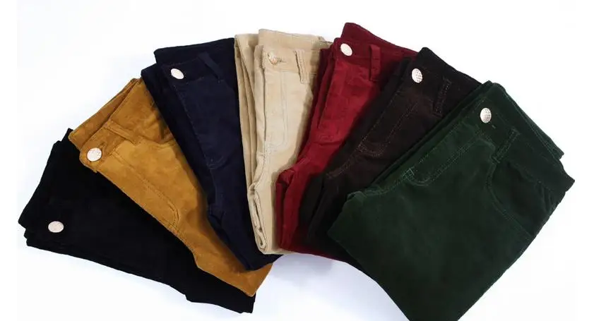  Spring and autumn new cotton corduroy feet pants women high waist stretch pencils leisure trousers