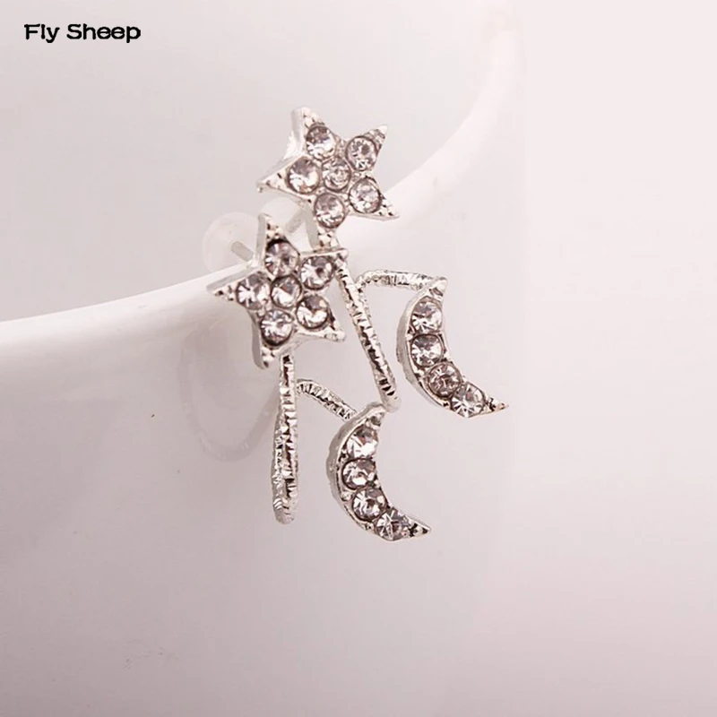 

Luxury Fine Rhinestone Moon Star Earrings for Women 2018 New Trendy Earring Bijoux Fashion Jewelry Exquisite Stud Earring