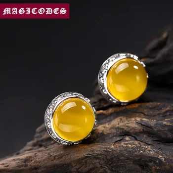 

Moon Simple Stud Earring 100% Real 925 Sterling Silver Women fashion Inlaid chalcedony Earring fine Jewelry 2019 statement E09