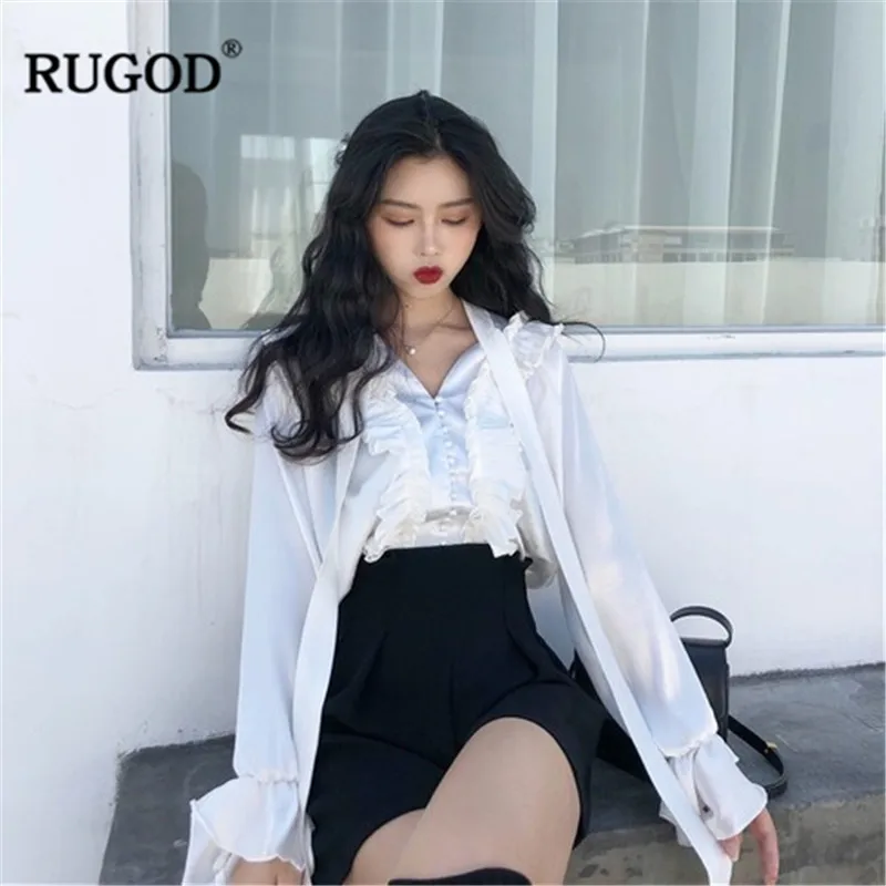 

RUGOD Bow-knot tied collar elegant solid women blouses chiffon vintage flare sleeves silky casual modis femme chemisa feminino