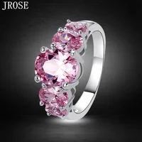 JROSE Wholesale Wedding Oval Cut Multicolor Garnet Tourmaline Citrine Ruby Emerald Pink Blue Topaz Silver Ring Size 6 - 13 HOT