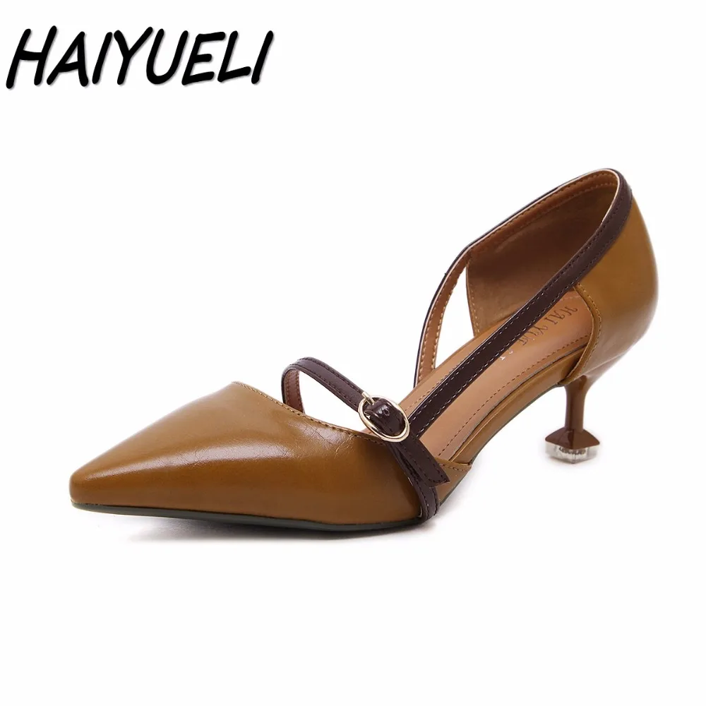 

HAIYUELI new women Pointed Toe high heels shoes woman party wedding fashion strap Buckle pumps Thin Heels dress shoes size 35-40