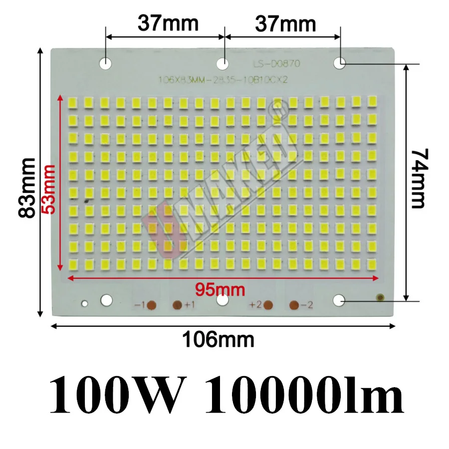 Полный Мощность светодиодный floodling PCB 10 Вт 20 Вт 30 Вт 50 Вт 70 Вт 100 Вт 200 Вт SMD2835 СВЕТОДИОДНЫЙ печатной платы, Алюминий пластина для Светодиодный прожектор - Испускаемый цвет: 100W 106x83mm