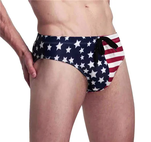 

2019 Summer New American Flag Mens Bikini Swimwear Men's Trunks Mens Beach Briefs Sexy Short Swimming Briefs