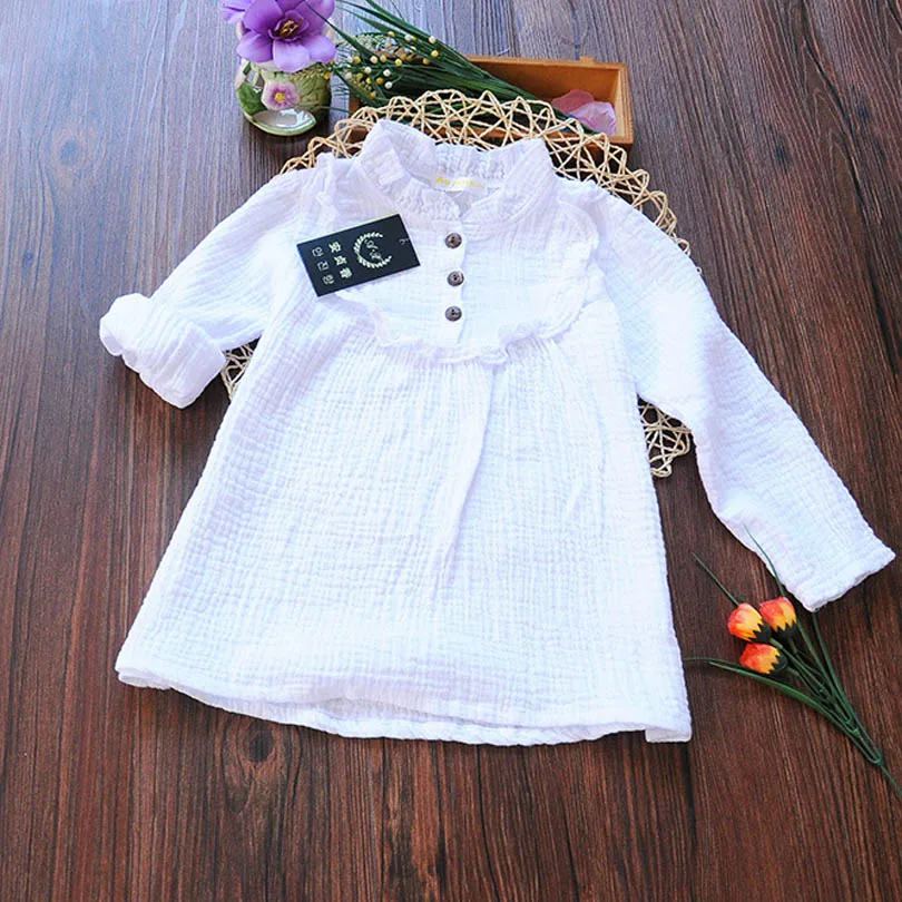 Г. Весенне-осенняя одежда детская льняная рубашка для девочек детские рубашки с длинными рукавами топы, футболки, гофрированная дышащая Корейская блуза От 3 до 7 лет - Цвет: Белый