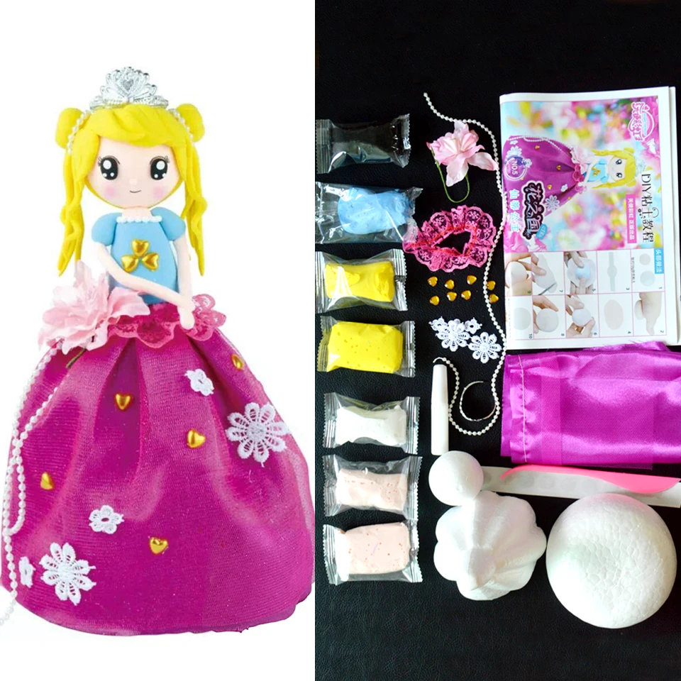 

Fluffy Slime Soft Clay Slime Supplies DIY Western Style Princess Doll With Colorful Clay And Dress Education Materials DOLLRYGA