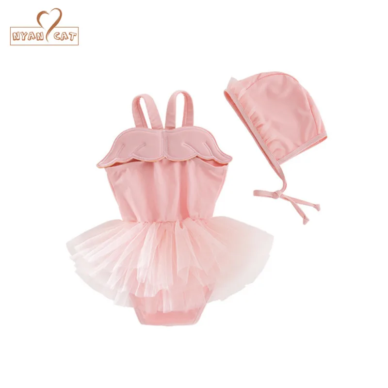 

Nyan cat Baby girls swimming suit summer pink angle wings swimwear set infant toddler kids spa beach bathing clothing costume