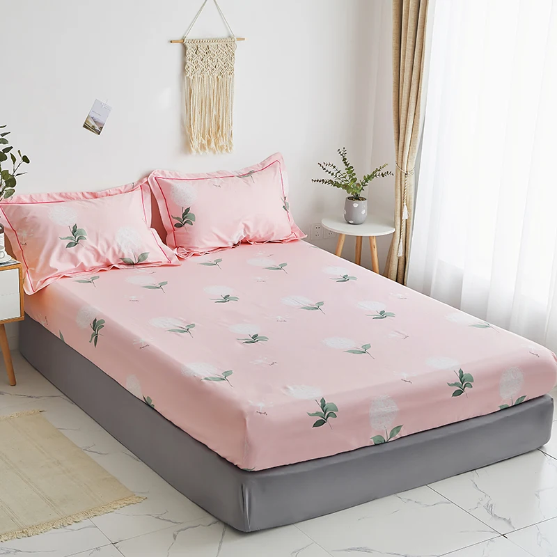 

Pink dandelion Fitted Sheet(With Elastic Band) Bed Mattress Protective Cover Pure cotton queen Bed Sheet High quality pillowcase
