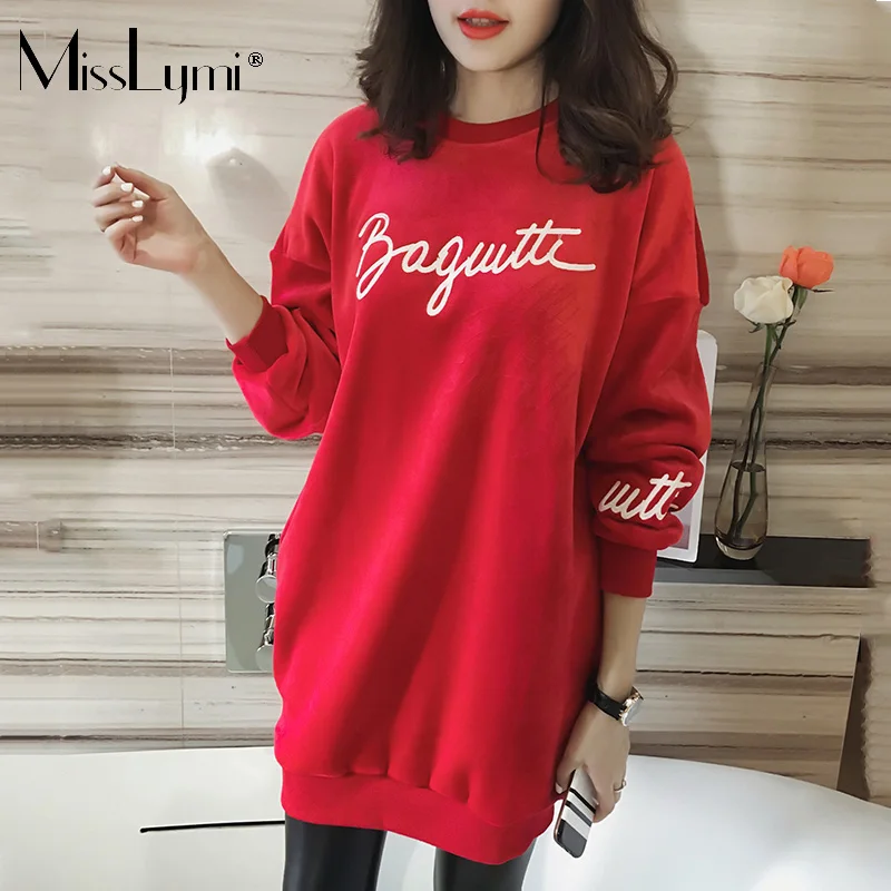 MissLymi L-4XL плюс размеры для женщин толстовки 2019 Зимняя мода письмо вышивка с