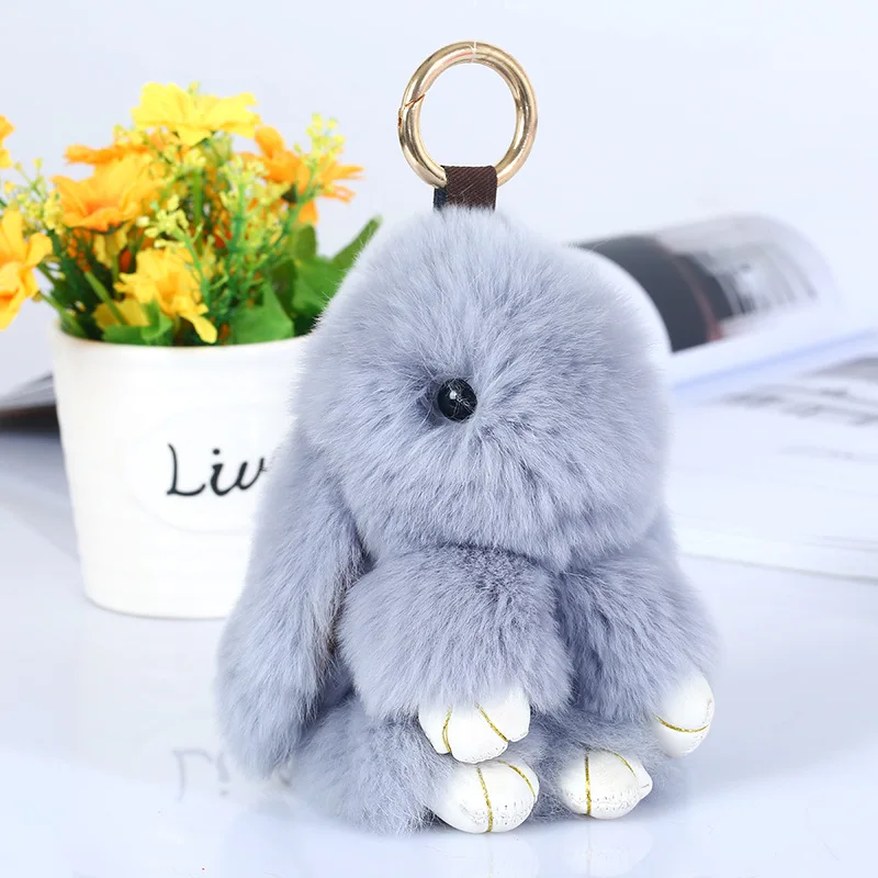 

Fashion Cute Fluffy Bunny Rabbit KeyChains For Women Little Girls Kids Lovely Toy Fake Rex Fur Animal Key Chain Jewelry