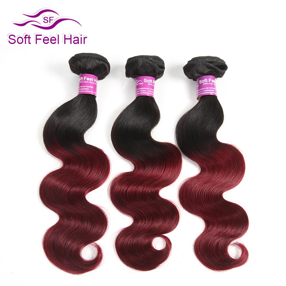 Soft Feel Hair 1 Piece Ombre Brazilian Body Wave Hair Weave Bundles 1B/Burgundy Ombre Human Hair Extension 99J Red Non Remy Hair brazilian-body-wave-hair-bundles