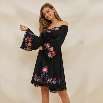 

Long Dresses For Women Elegant Boho Tube Beach Dress Summer Trendy Sundress Vintage Womens Wear Clothing Plus Size Embroidered