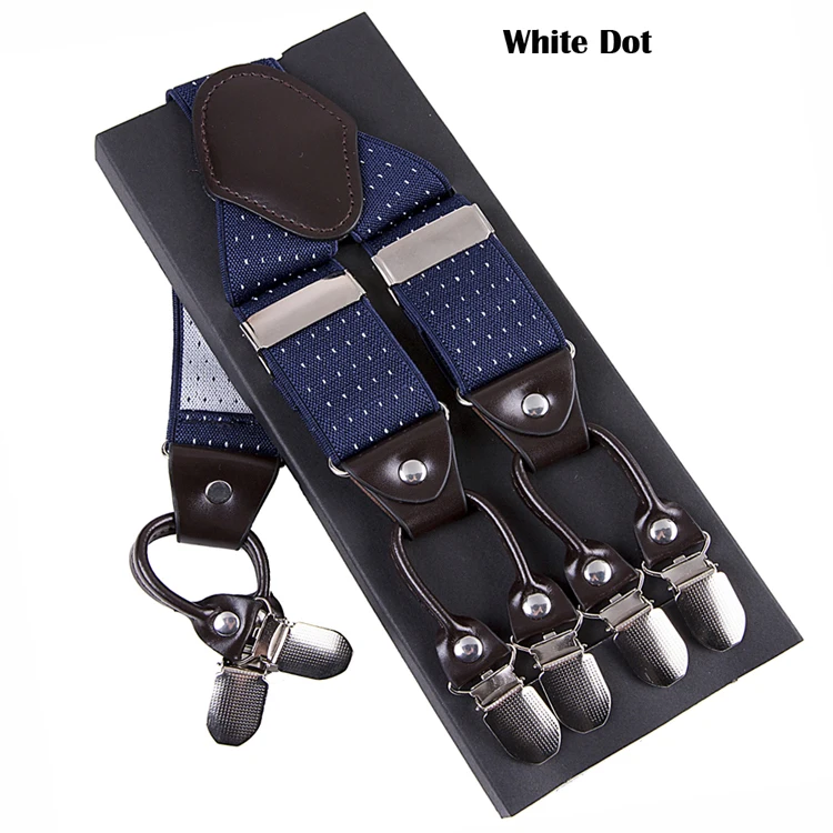 Man's Suspenders Leather 6 clips Braces Male Vintage Casual Suspensorio Tirantes Trousers Strap Father/Husband's Gift 3.5*120cm